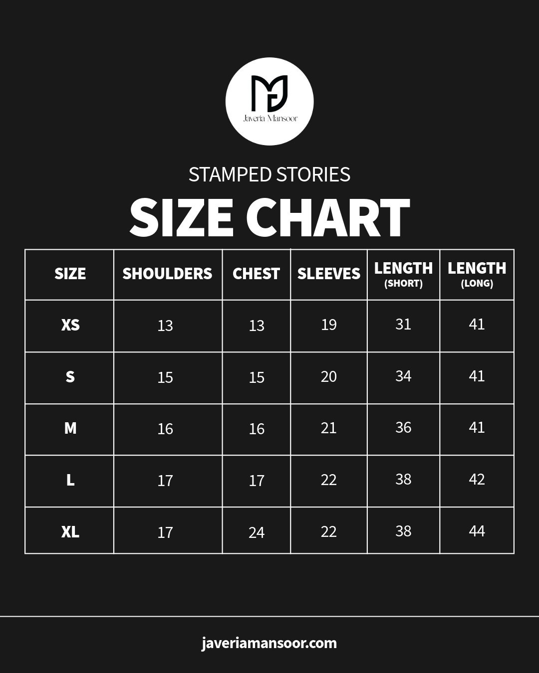 Coord Sets Size Chart